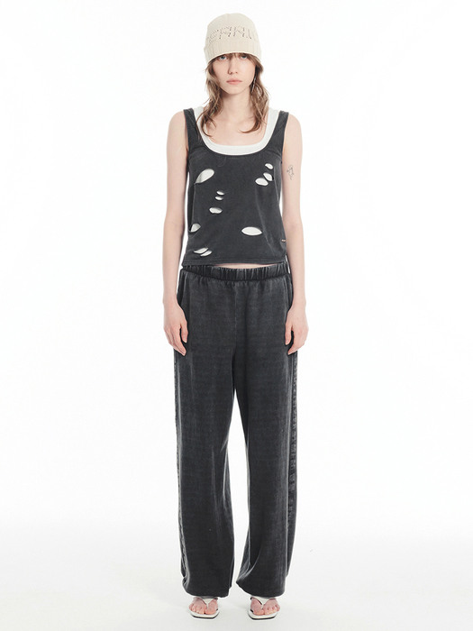  WASHING DENIM TRACK PANTS / CHARCOAL