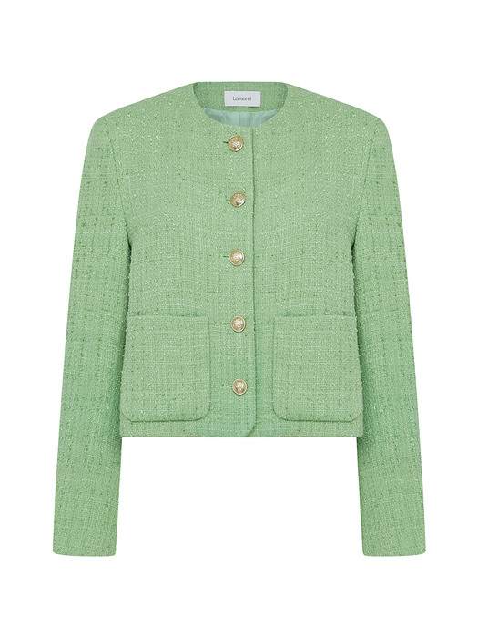 Crop Tweed Jacket[LMBCSPJK105]-Yellow Green