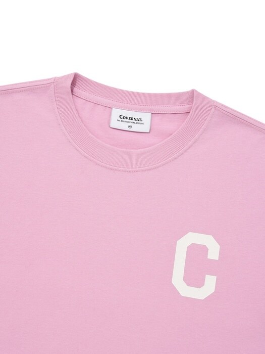 우먼 크롭 C 로고 오버 티셔츠 핑크