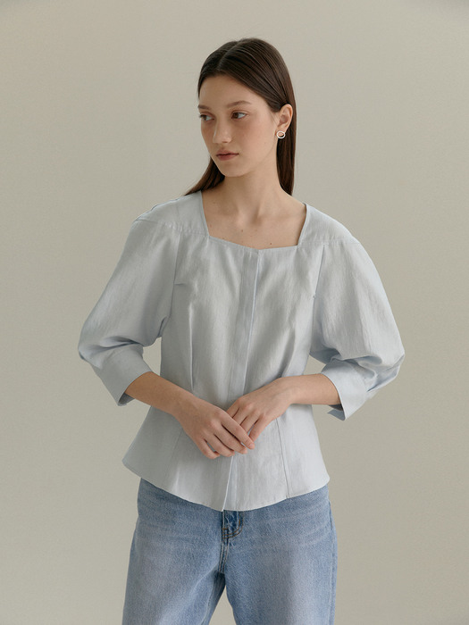 JULES Volume Sleeve Hourglass Fit Blouse_Sky Blue