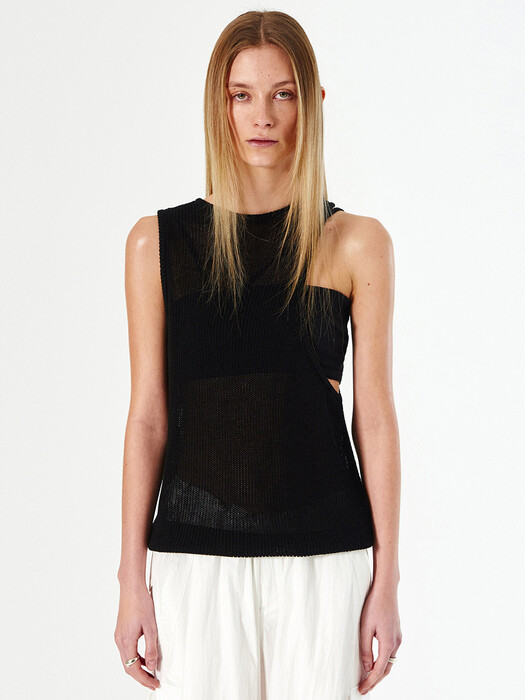 UNBALANCE SLEEVELESS KNIT (black)