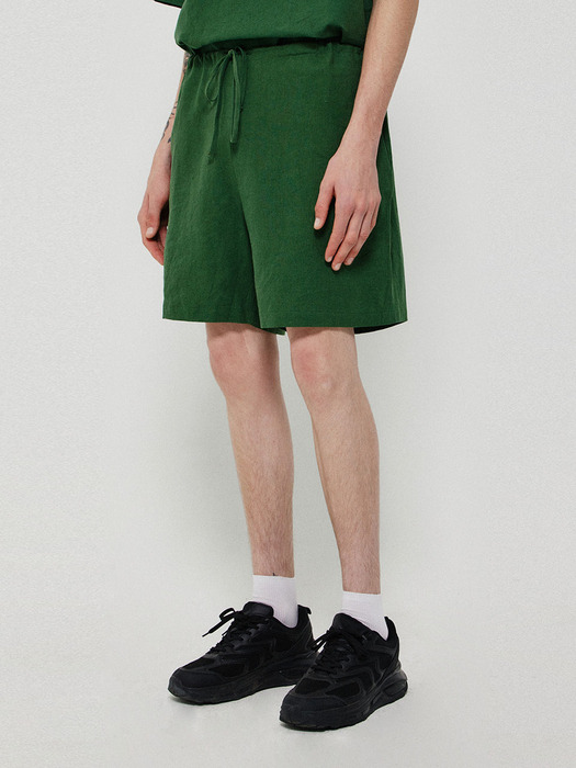 WASHED LINEN STRING SHORTS_GREEN