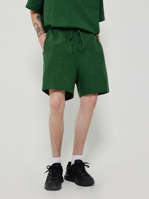 WASHED LINEN STRING SHORTS_GREEN