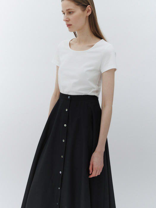 Button flare skirt (Black)