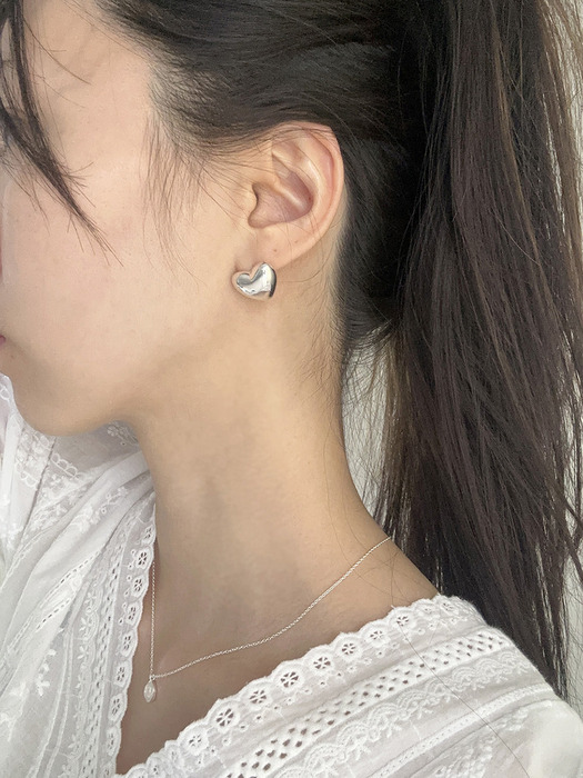 [925silver] Half heart earring (2color)