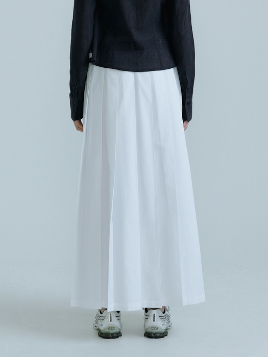 23SS_Double Belt Loops Pleats Skirt (White)