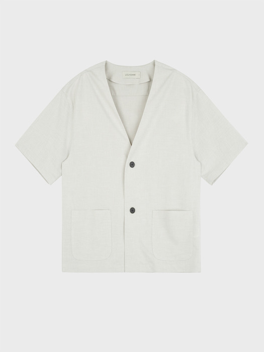 HALF SLEEVE COLLARLESS JACKET_IVORY