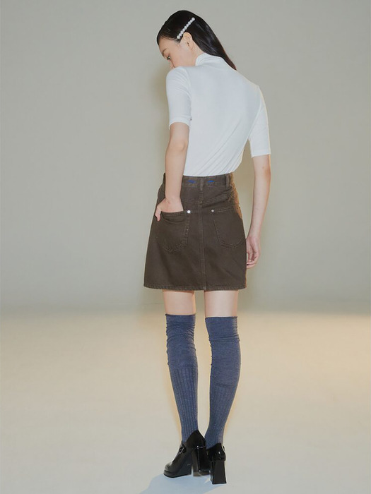 Signature Unbalance Denim Mini Skirt  Brown (KE3827M51D)