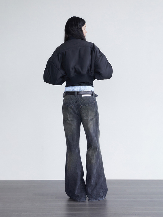 Low waist wide denim pants - black