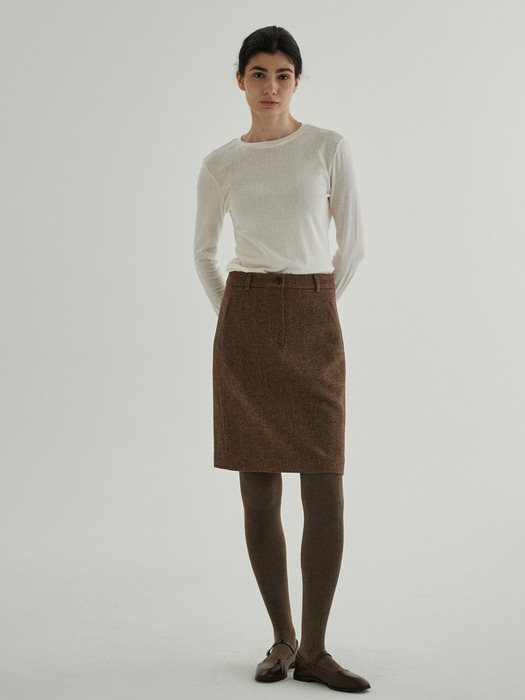 Wool blended Mid Skirt (Birdeye Brown)