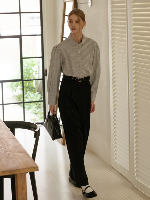 Gold button classic cotton pants_Black