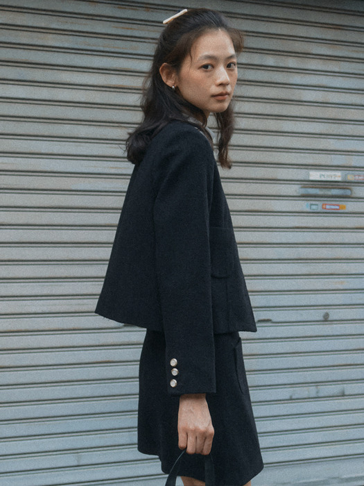 Collarless ourora tweed jacket_Black