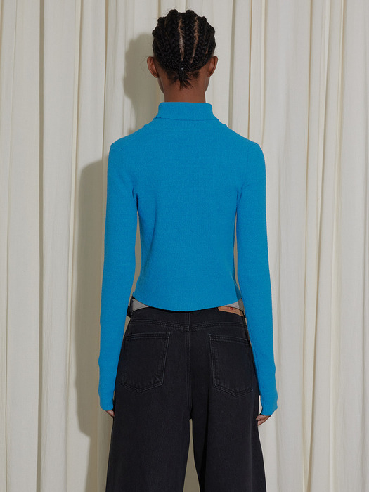 COTTON RIBBED LONG SLEEVE KNIT - BLUE