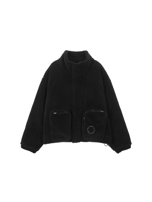 OUT POCKET FUZZY PUFFER JUMPER IN BLACK