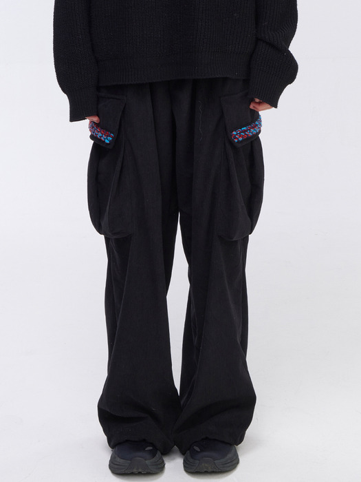 Corduroy Banding Pants Black