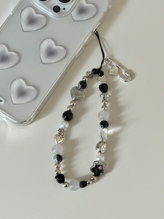 Silver Black Phone Strap