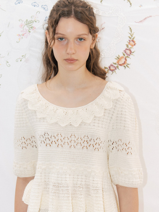 Via Helena frill knit top (Ivory)