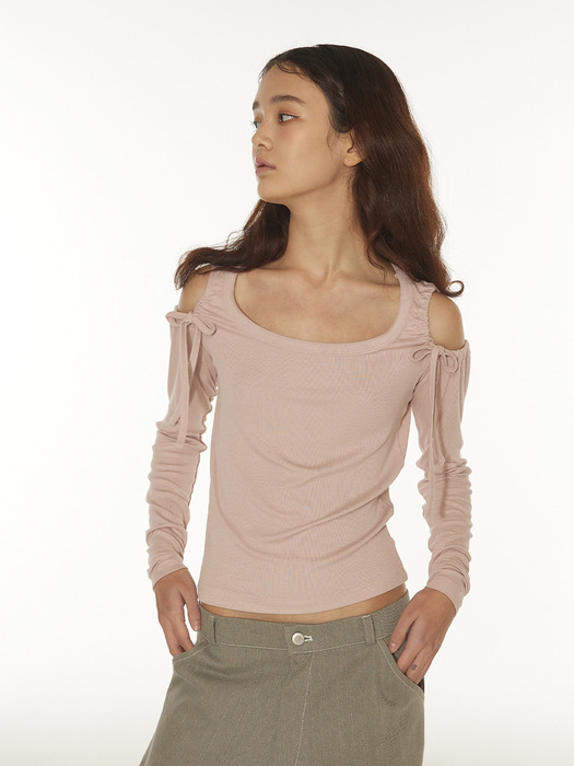 PURE SHOULDER CUT-OUT STRING T - PINK