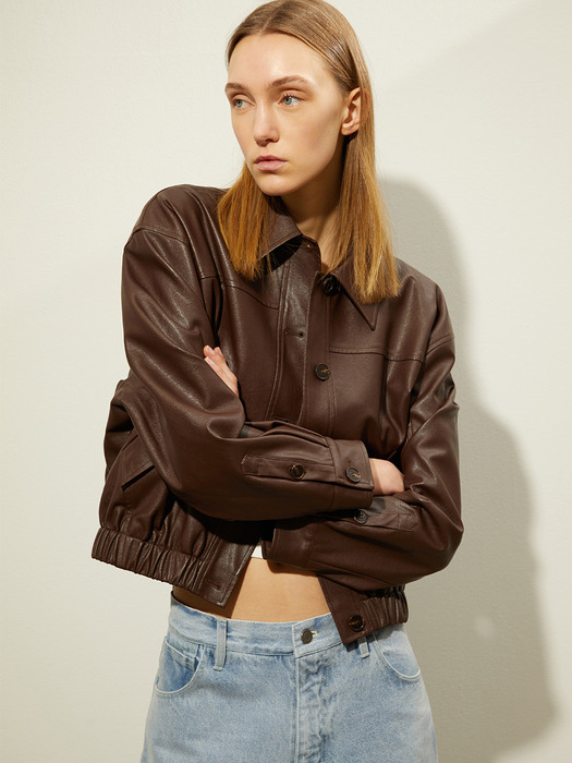 LOOSE FIT LEATHER BLOUSON JUMPER_BROWN