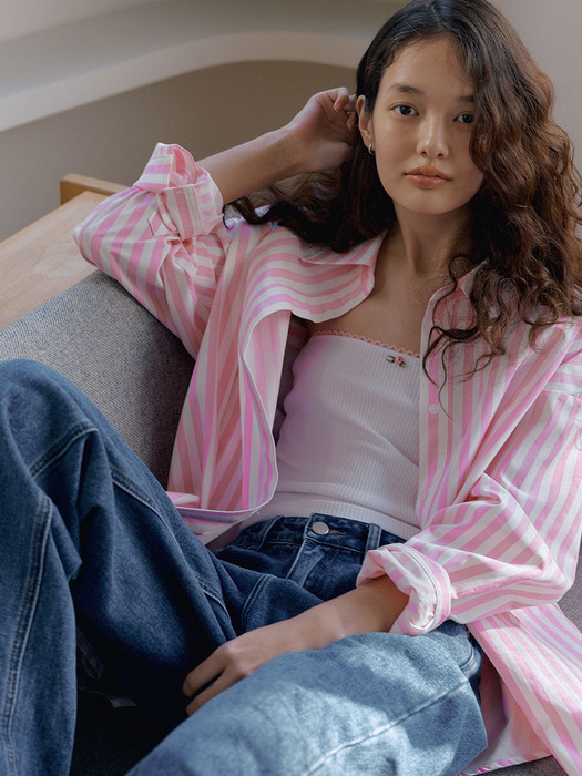 Exclusive Striped Oversized Cotton Shirt (pink striped)