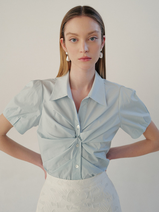 XANTEH Twist detailed short sleeve blouse (Light minty blue/Off white)