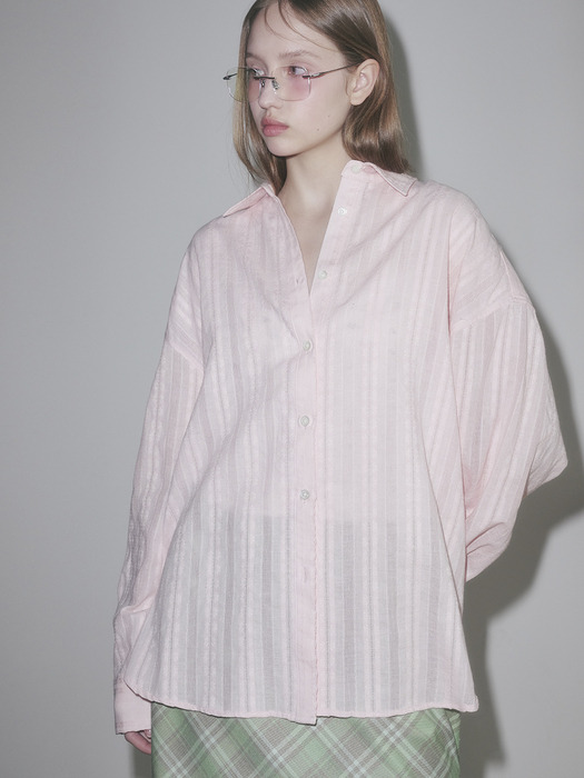 EYELET OVERFIT SHIRTS, PEACH