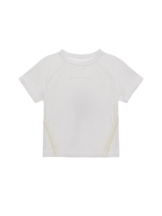 TWO TONE CUTTED RAGLAN CROP TOP IN WHITE