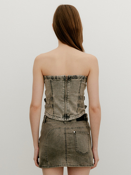 BELTED DENIM TUBE TOP - TURNUP GRAY