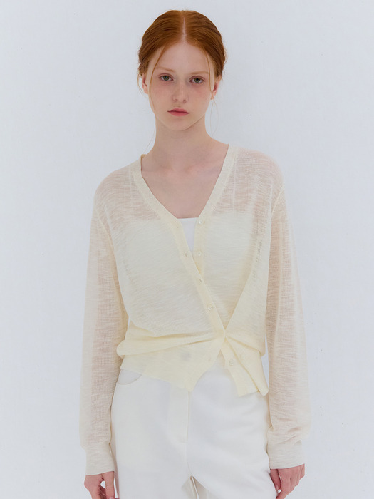 SUMMER V-NECK LINEN CARDIGAN BEIGE