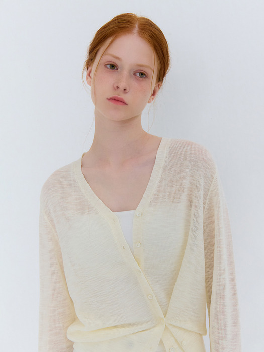 SUMMER V-NECK LINEN CARDIGAN BEIGE