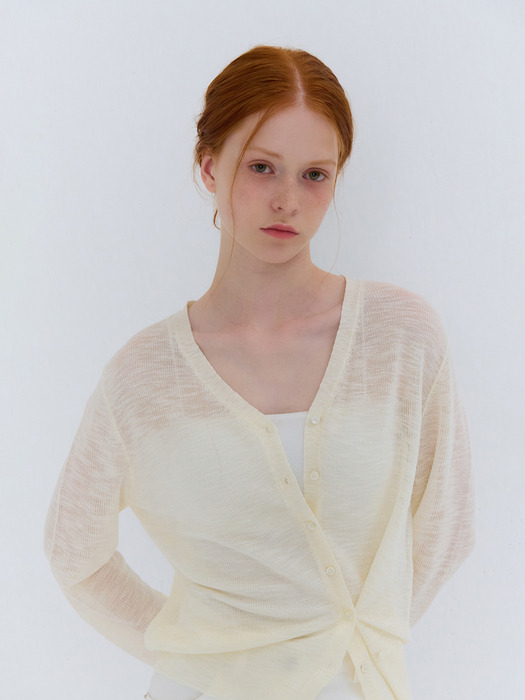 SUMMER V-NECK LINEN CARDIGAN BEIGE