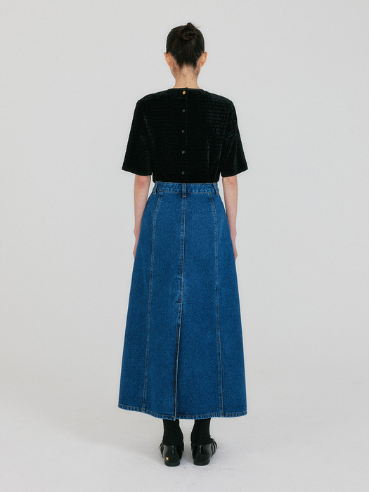 ZANIA Belted Maxi Denim Skirt - Blue