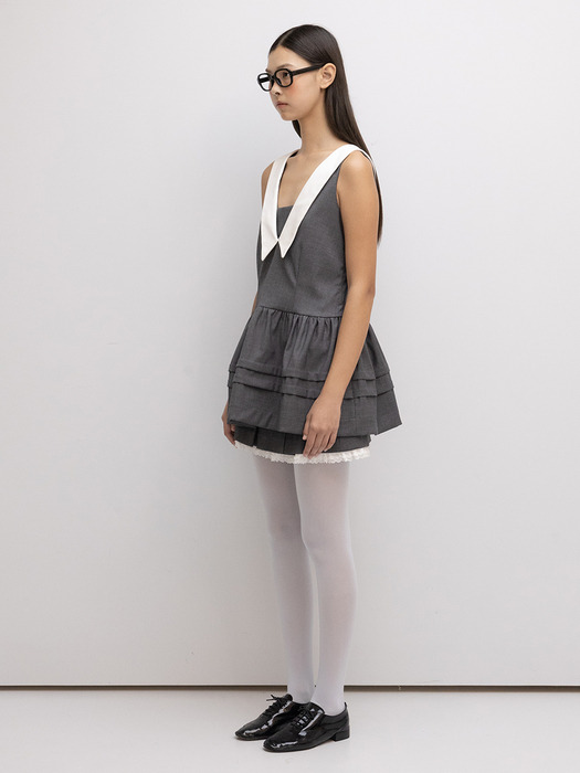 Sailor collar pointed grey dress 2type