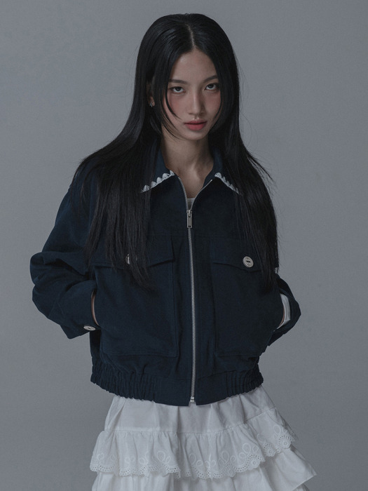 KARA NEEDLEWORK POCKET JACKET_NAVY