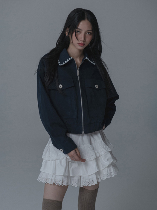 KARA NEEDLEWORK POCKET JACKET_NAVY