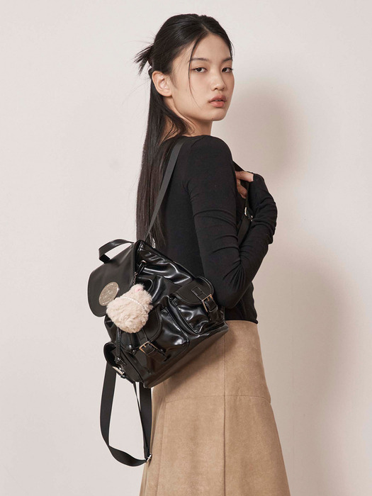 lotsyou_Nostalgia chubby Backpack Leather Black