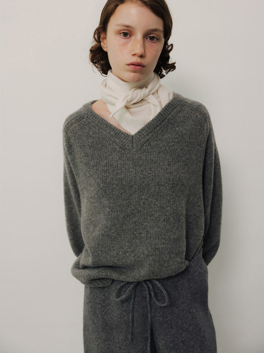 Wool Vneck Pullover  Grey (WE4X51C773)