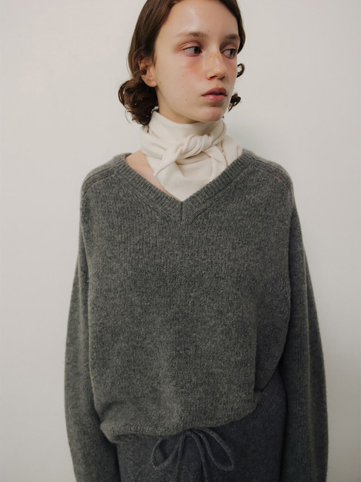 Wool Vneck Pullover  Grey (WE4X51C773)