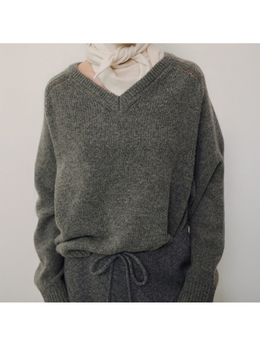 Wool Vneck Pullover  Grey (WE4X51C773)