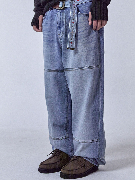 Washed Wide Denim Pants Lightblue