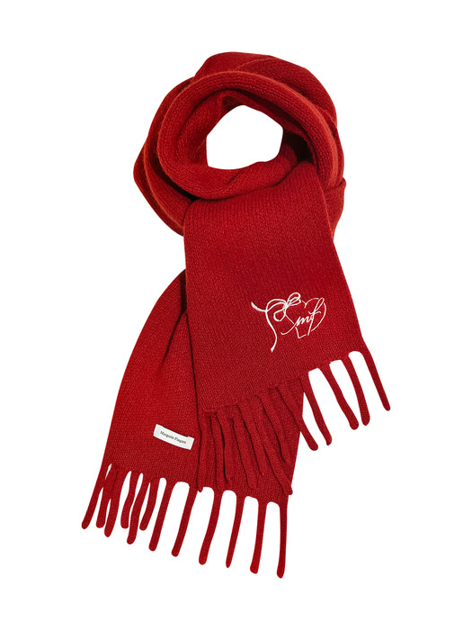 HEART EMBROIDERY WOOL MUFFLER (RED)