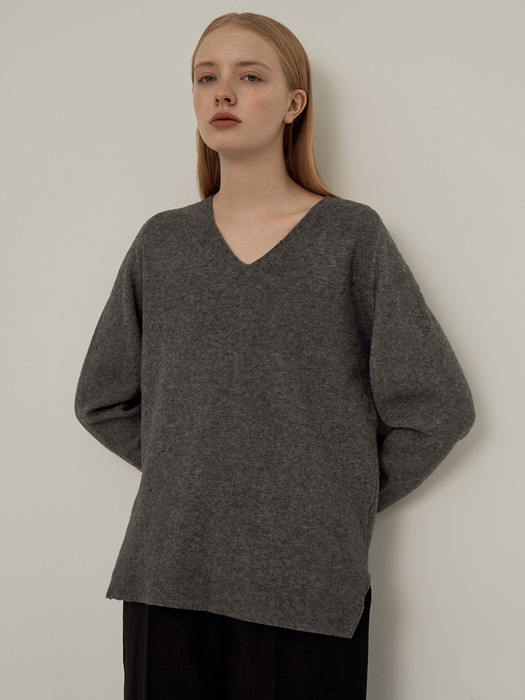 Ribbed V-Neck Cashmere Blended Knitwear (5colors) VKNIT_036