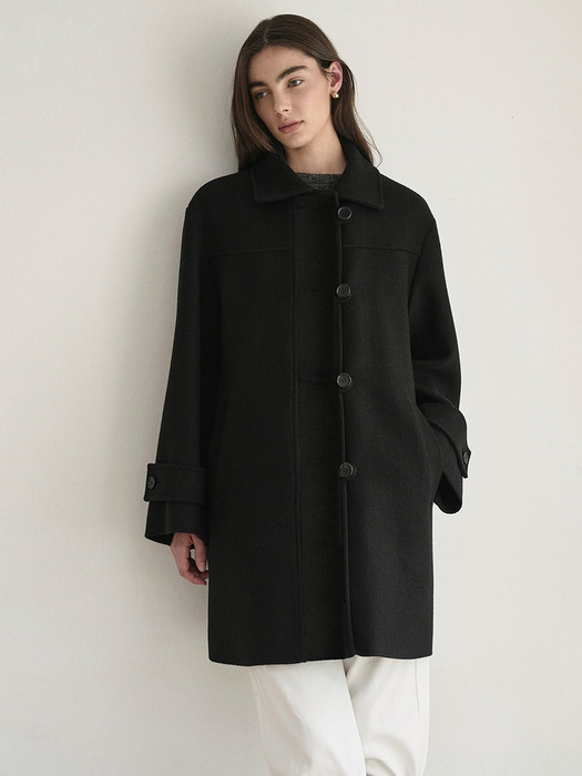 WINTER MERINO WOOL HALF COAT BEIGE BLACK