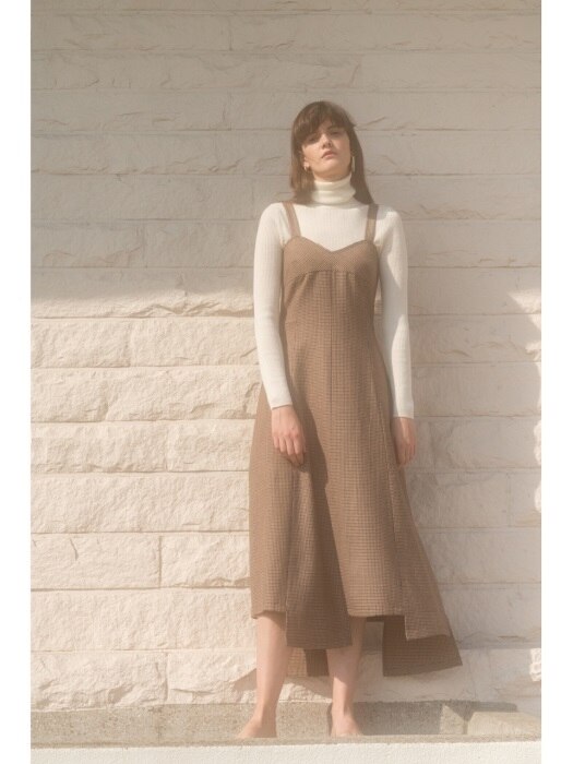 Bustier Check Wool Dress /Brown
