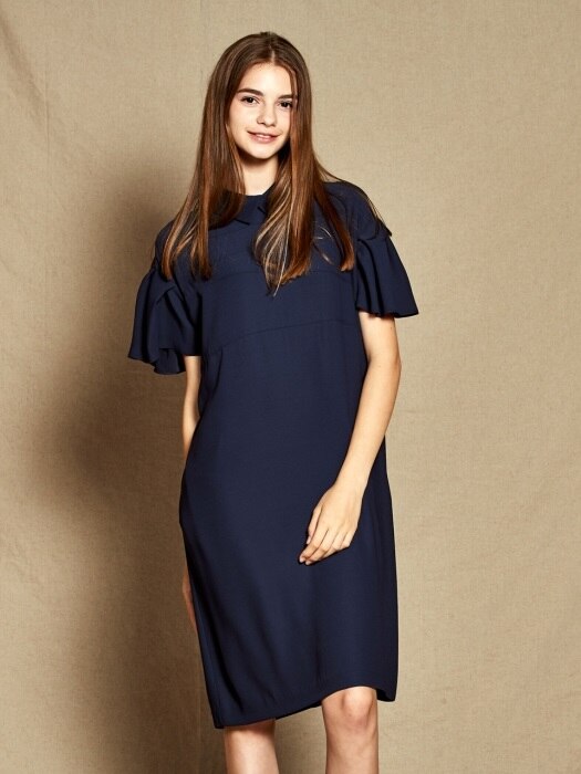 Collar Frill Dress_ Navy