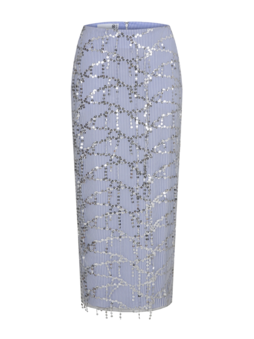 SEQUINED TULLE OVERLAY SKIRT (SILVER/BLUE)