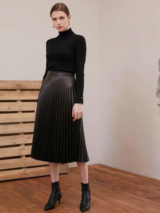 ACCORDION MIDI SKIRT_DARK BROWN