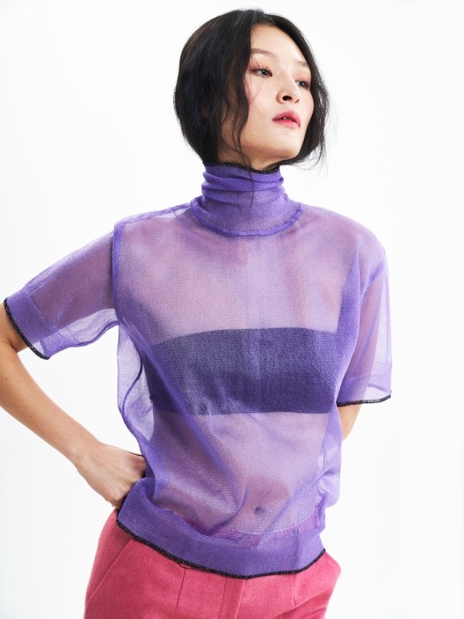 purple see-through knit pullover