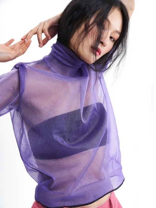 purple see-through knit pullover