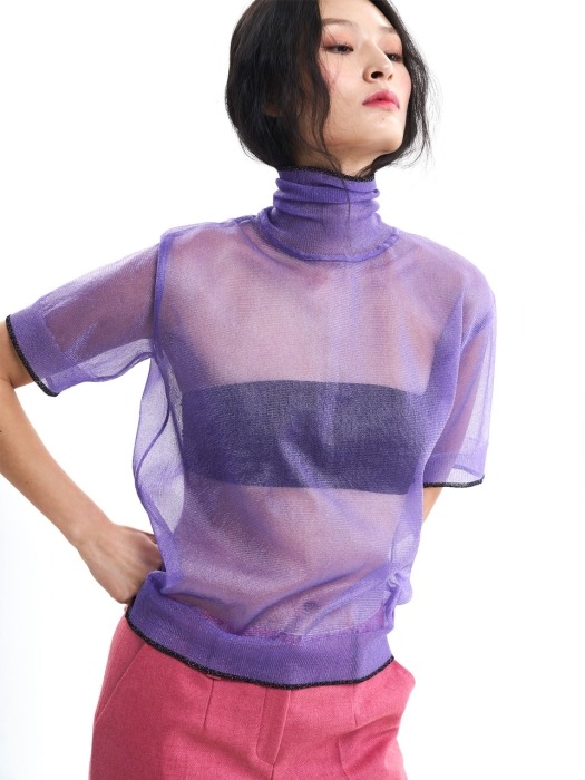 purple see-through knit pullover